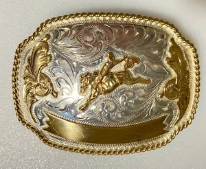Justin Rodeo Gürtelschnalle Silber Bronco Cowboy Western Schriftrolle passt 1 1/2" Gürtel - Bild 1 von 4