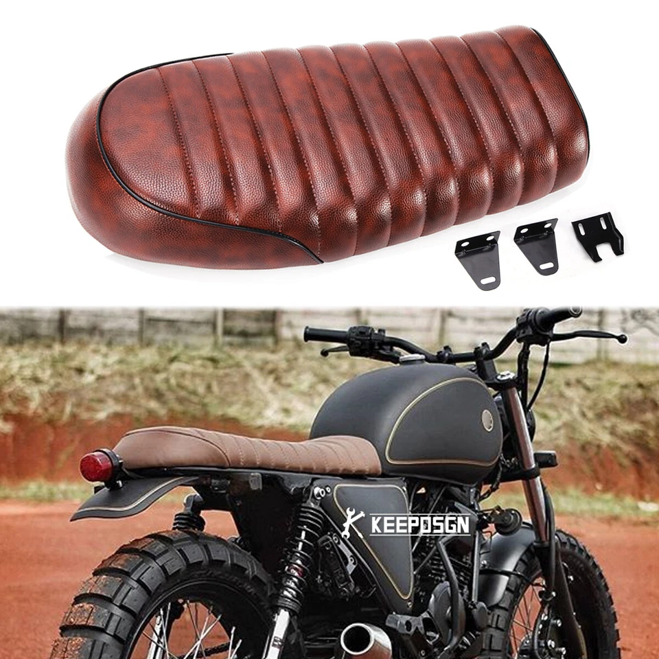 Asiento plano Driver Café Racer marrón PU para Yamaha Scorpio Scrambler 225 Foto 1 de 4