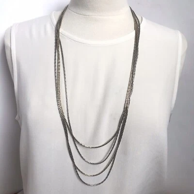 Chicos Multi Chain Necklace Gold Silver tone Long Layered Strands Drape 30 Inch - Image 1 of 4