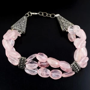 Genuine Amazing Cut Rose Quartz 234.00 Cts Beaded Excellent Bracelet VK 07 E629 - Picture 1 of 3