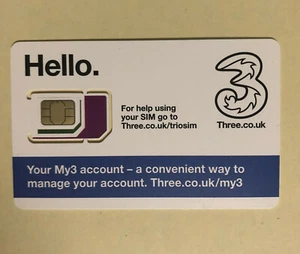 Carte SIM neuve Three 3 UK - Triple Nano Micro Régulière - Voyage Europe prépayée - Photo 1 sur 1