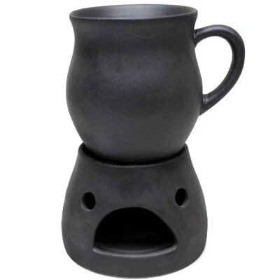 Mug 220ml + Warmer Set - Mulled Wine Cup Stoneware Ceramic Wood Effect - Image 1 of 4