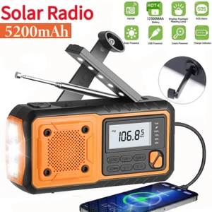 Emergency Radio Crank Solar Hand Weather 5200mAh Power Bank Charger Flash Light - Picture 1 of 10