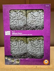 16 in. LED Tombstone Halloween Pathway Marker Lights with Timer (4-Pack) New - Picture 1 of 5
