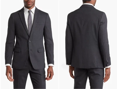 Original Penguin Mens Birdseye Stretch Wool Blend Sport Coat (44L) Charcoal Gray - Image 1 of 3