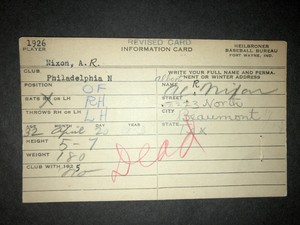 1915 DODGERS: Al Nixon, SIGNED (Heilbroner) 3x5, D.1960