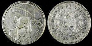 GUATEMALA Argento 1954 25 Centavos Conio-246.286 ALTA QUALITÀ KM#258 (26 977) - Foto 1 di 3