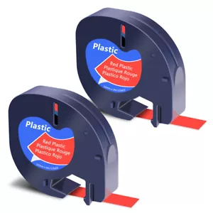 Recargas de cinta de plástico 2 piezas para DYMO LetraTag LT100T 91203 negro sobre rojo 12 mm - Imagen 1 de 24