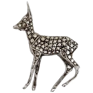 Antique Art Deco German novelty sterling silver and marcasite baby deer brooch - Picture 1 of 8