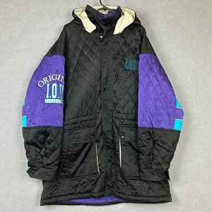 Vintage IOU Jacket Mens Extra Large Black Purple Full Zip Oversized Quilted - Picture 1 of 8