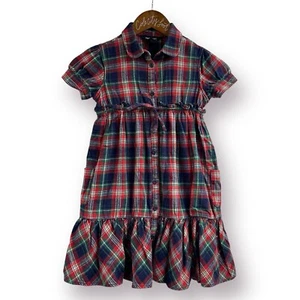 Ralph Lauren Plaid Dress 6X Red Blue Green Ruffle - Picture 1 of 8