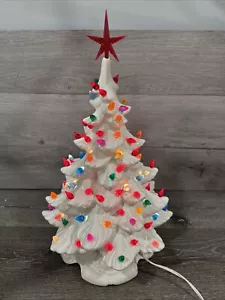 VTG 1974 Atlantic Mold White Ceramic Christmas Tree 19” Tall With Base & Star - Picture 1 of 16