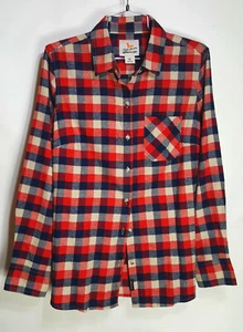 Field & Stream Women M Flannel Plaid Red Blue Tan Button Shirt Long Sleeve - Picture 1 of 10