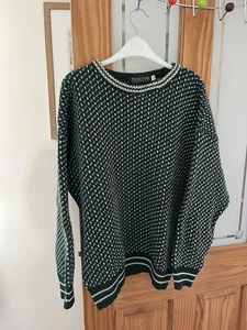 Woolovers Men’s Green And Cream Thick Wool Blend Jumper L - Picture 1 of 7