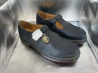 Dr. Martens Polley Mary Jane T-Bar Shoes US 12 Black Leather Single Buckle - Image 1 of 4