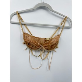 For Love & Lemons Skivvies Star Lace Bra Womens S Tan Strappy Underwire Mesh