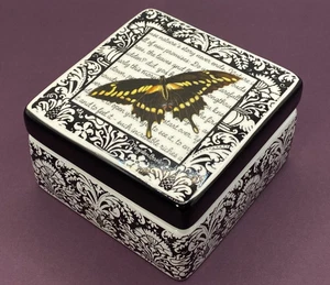 Marjolein Bastin Porcelain Square Trinket Box Nature's Journey Butterflies - Picture 1 of 5