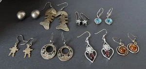 Konvolut 8 Paar Sterling Silber gemarkt 925 Ohrringe verschiedene Stile 1 nicht gemarkt K - Bild 1 von 17