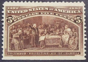 US Scott # 234 5 cent Brown Columbian Exposition 1893 Mint No Gum - Picture 1 of 2