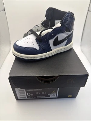 Size 6C - Toddlers Baby Nike Air Jordan 1 Retro High OG TD Navy White FD1413 401 - Image 1 of 2