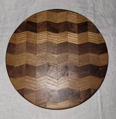 Solid Oak and Walnut Lazy Susan Chevron Pattern Handcrafted In USA - Image 1 of 4