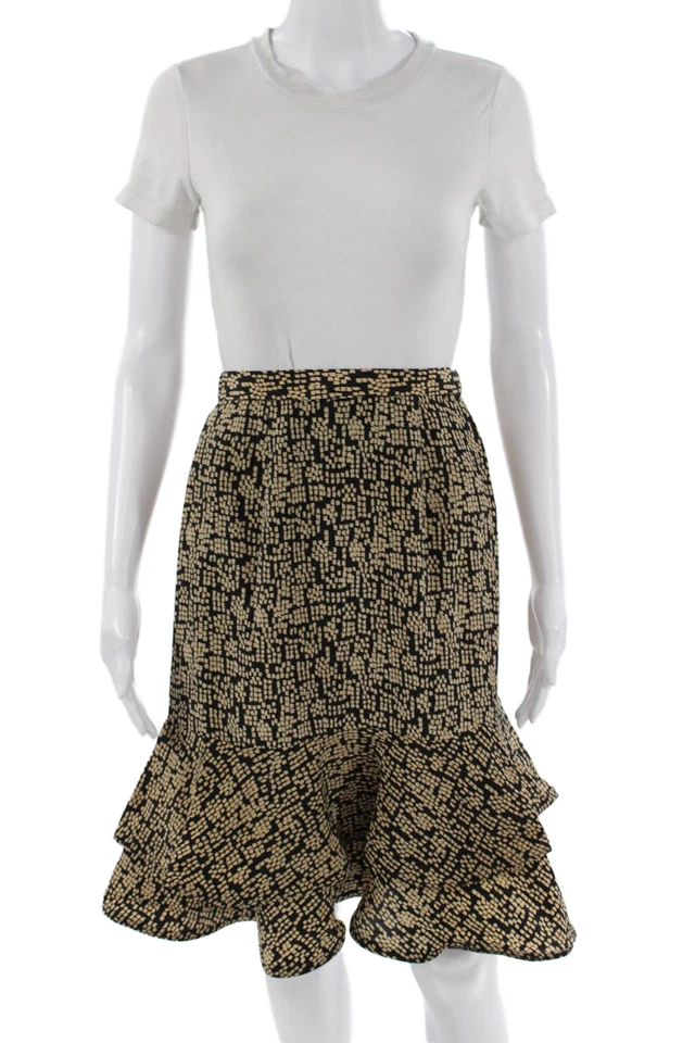 Женская расклешенная труба Neiman Marcus шелковая геометрическая короткая юбка бежевая размер 27 - Изображение 1 из 4