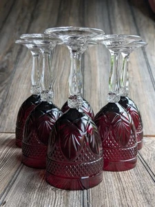 6 CRISTAL D'ARQUES-DURAND Antique Royal Ruby Red 8" Water Goblet Wine Glass - Picture 1 of 15
