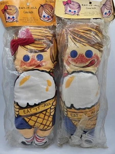 EAT-IT-ALL Ice Cream Vintage CONE KIDS Plush Doll Boy And Girl Sealed Original - Picture 1 of 11
