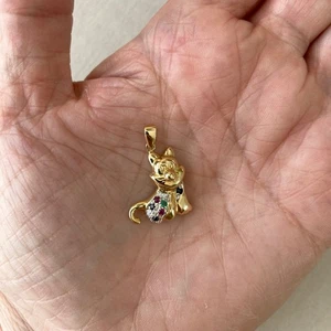 Anhänger Katze 333 Gold & Weißgold 8K Bicolor Edelstein Besatz 2g NEU - Bild 1 von 10