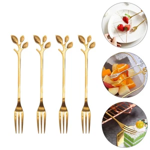 8pcs Stainless Steel Branches Fruit Forks Cake Dessert Picks for Home (Golden) - Picture 1 of 12