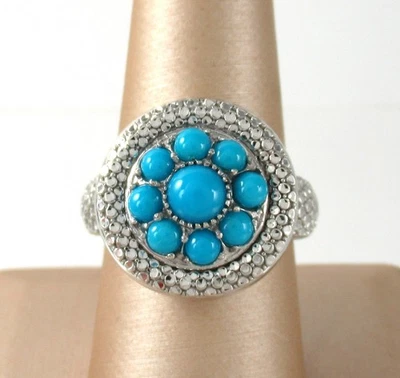 Anillo de plata esterlina .925 turquesa estilo halo corte brillante llamativo talla 8,25 Foto 1 de 3