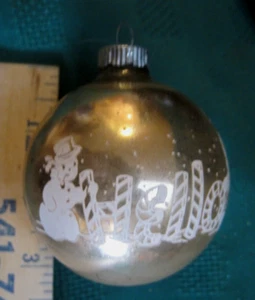 Vtg Large Shiny Brite HELLO stenciled flocked glitter Xmas ornament 8-1/2"around - Picture 1 of 16