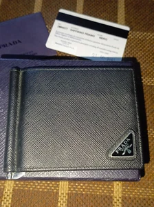 Prada Men’s Black Saffiano Leather Money Clip Wallet with Box and Card - Picture 1 of 22