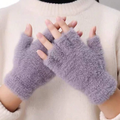 Guantes sin dedos tejidos mullidos para mujer - Cálidos calentadores de muñeca de invierno para exteriores Foto 1 de 4