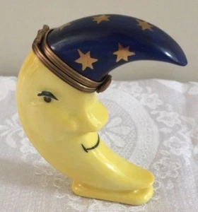 Caja de baratijas Limoges Francia LaGloriette luna creciente con estrellas sombrero - Imagen 1 de 10