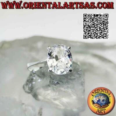 Anello in argento 925 ‰ zircone bianco sfaccettato ovale incastonato su montatur - Immagine 1 di 4