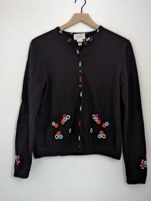 Cárdigan floral vintage Neiman Marcus 100 % cachemir negro para mujer talla XL  Foto 1 de 4