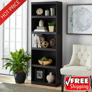 Bookcase 5 Tier Tall Open Shelf Storage Rack Display Offices Wooden Living Room - Picture 1 of 8