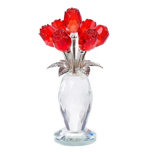 Rose Glass Flowers Collectible Figurine Crystal Red Flowers Bouquet Glass - Picture 1 of 7