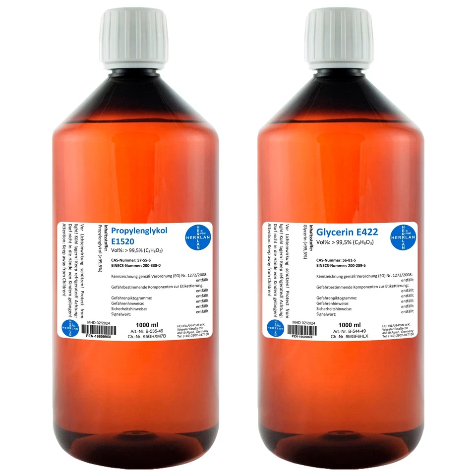 1000 ml Glycerin 99,5% + 1000 ml Propylenglykol 99,5% I HERRLAN-Qualität - Bild 1 von 1