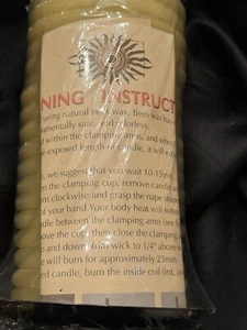 Natural Beeswax Candle by the Hour 60-Hour Candle Cotton Wick Copper Tone Holder - Picture 1 of 9