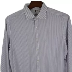 Black Brown 1826 Mens Slim Fit LS Button Up Purple White Striped Shirt 16.5 - Picture 1 of 8