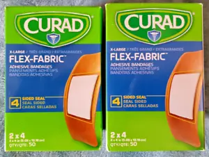 2 PACK Medline CURAD Flex-Fabric Adhesive Bandages 2" x 4" X-Large 50 Count each - Picture 1 of 4