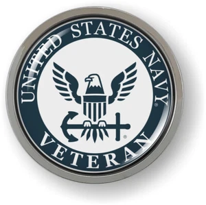 Emblem Car Sticker Badge Chrome ROUND Bezel - United States Navy Veteran (w/b) - Picture 1 of 17