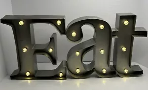 Metal Marquee 'EAT' Lighted Sign Home Decor 21.5"x10"x2" Battery Operated - Picture 1 of 7