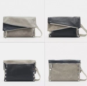 Hammitt Dillon Black Pewter Reversible 3 Way Clutch Crossbody Leather Handbag - Picture 1 of 12