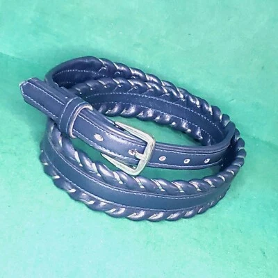 JUSTIN LEATHER BELT 32 ROYAL BLUE+STEEL WHIPSTICH W/SILVER BUCKLE 3055 T - Image 1 of 4