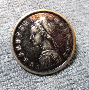 Vintage Antique Metal Picture Button MAIDEN - Picture 1 of 4