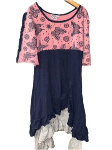 Lilli Lovebird Dress Navy And Gray With Confetti Ruffle Long Sleeve NEW Girls 12 - Picture 1 of 5