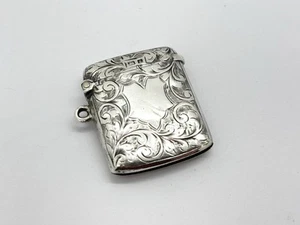 Antique solid sterling silver Vesta Case fob - acanthus / art nouveau style - Picture 1 of 13